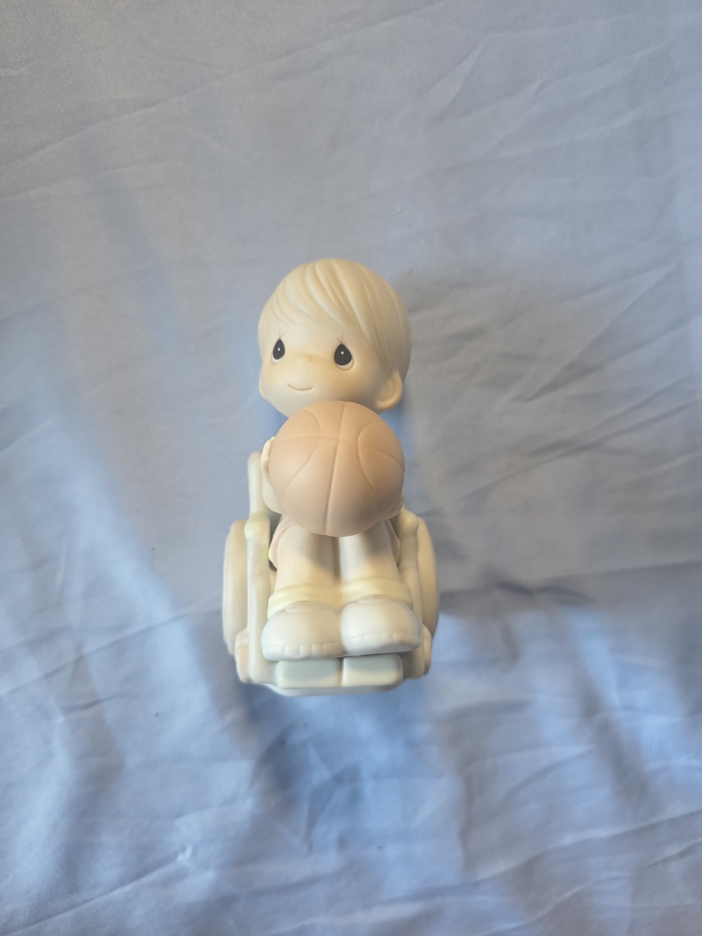Precious Moments Cream Boy in Wheelchair with Tan Basketball Figurine